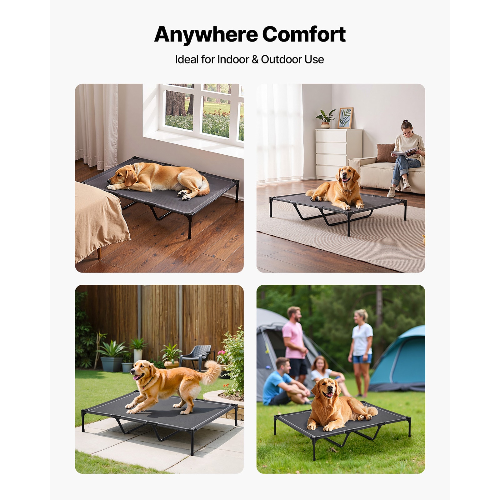 Raised Dog Bed For Large Dogs Portable Metal Frame Pet Cot_voghion.com